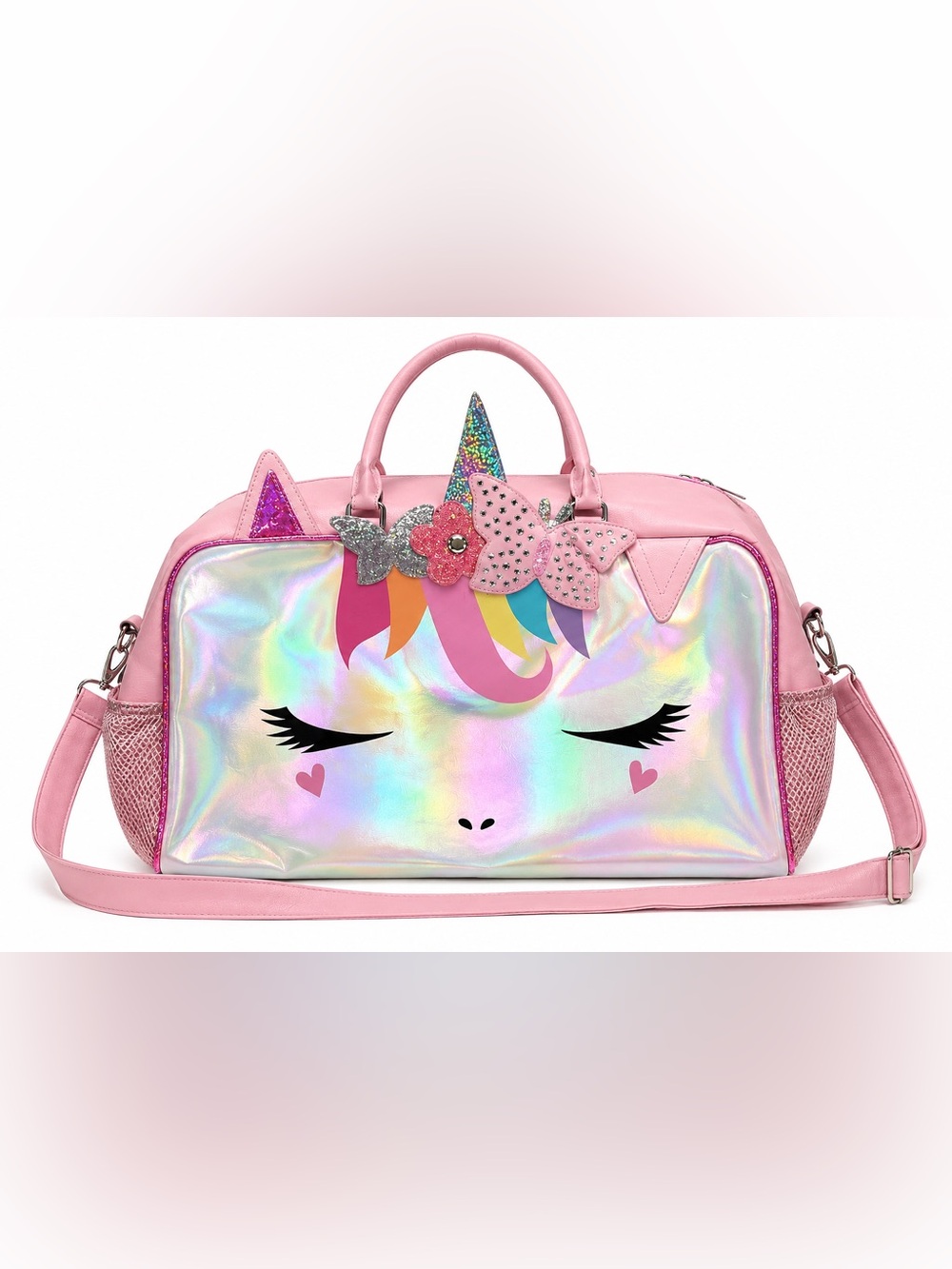 OMG Accessories Miss Gwen Unicorn Duffle Bag Pink Holographic Glitter